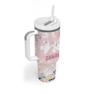 Personalized Sisterhood Floral Pink Tumbler With Handle Custom Name Sisters Are Always Close At Heart TB02 Print Your Wear