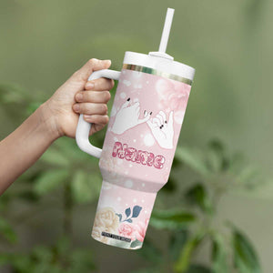 Personalized Sisterhood Floral Pink Tumbler With Handle Custom Name Sisters Are Always Close At Heart TB02 Print Your Wear
