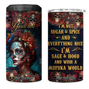 Personalized La Catrina Sugar Skull 4 in 1 Can Cooler Tumbler Custom Name Day of the Dead Skull Roses Gothic Aesthetic TB02 One Size: 16 oz Black Print Your Wear