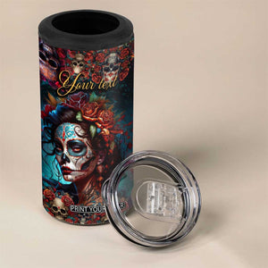 Personalized La Catrina Sugar Skull 4 in 1 Can Cooler Tumbler Custom Name Day of the Dead Skull Roses Gothic Aesthetic TB02 Print Your Wear