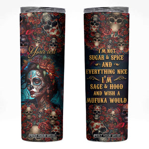 Personalized La Catrina Sugar Skull Skinny Tumbler Custom Name Day of the Dead Skull Roses Gothic Aesthetic TB02 Black Print Your Wear