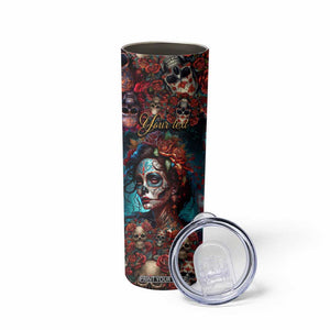 Personalized La Catrina Sugar Skull Skinny Tumbler Custom Name Day of the Dead Skull Roses Gothic Aesthetic TB02 Print Your Wear