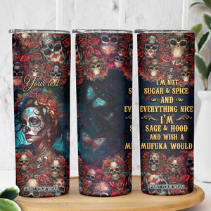 Personalized La Catrina Sugar Skull Skinny Tumbler Custom Name Day of the Dead Skull Roses Gothic Aesthetic TB02 Print Your Wear