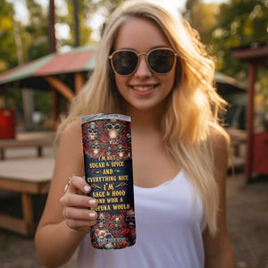 Personalized La Catrina Sugar Skull Skinny Tumbler Custom Name Day of the Dead Skull Roses Gothic Aesthetic TB02 Print Your Wear