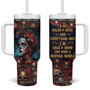 Personalized La Catrina Sugar Skull Tumbler With Handle Custom Name Day of the Dead Skull Roses Gothic Aesthetic TB02 One Size: 40 oz Black Print Your Wear