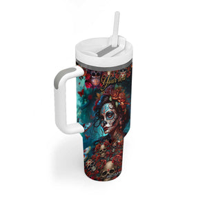 Personalized La Catrina Sugar Skull Tumbler With Handle Custom Name Day of the Dead Skull Roses Gothic Aesthetic TB02 Print Your Wear