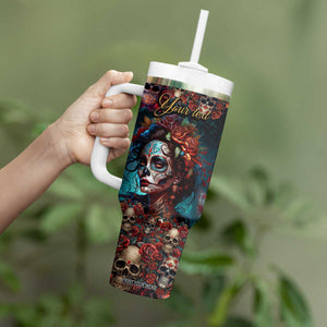Personalized La Catrina Sugar Skull Tumbler With Handle Custom Name Day of the Dead Skull Roses Gothic Aesthetic TB02 Print Your Wear