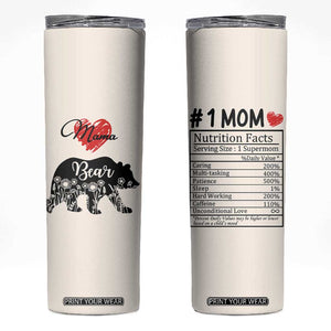 Mama Bear Skinny Tumbler #1 Mom Nutrition Facts Floral Bear Mother’s Day Gift - PrintYourWear Size: 20oz Color: Beige
