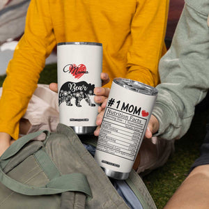 Mama Bear Tumbler Cup #1 Mom Nutrition Facts Floral Bear Mother’s Day Gift - PrintYourWear Size: 20oz Color: Beige