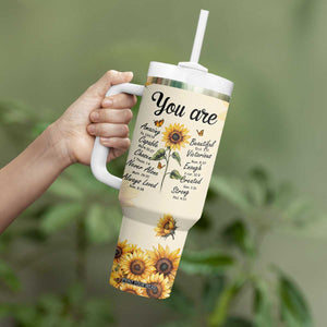 Inspirational Quotes Sunflower Tumbler With Handle Christian Faith Religious Encouragement Bible Verse TB02 Print Your Wear