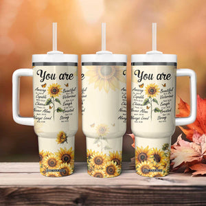 Inspirational Quotes Sunflower Tumbler With Handle Christian Faith Religious Encouragement Bible Verse TB02 Print Your Wear