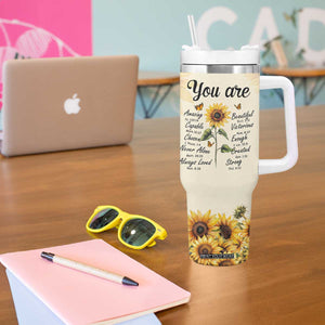 Inspirational Quotes Sunflower Tumbler With Handle Christian Faith Religious Encouragement Bible Verse TB02 Print Your Wear