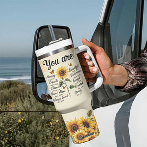 Inspirational Quotes Sunflower Tumbler With Handle Christian Faith Religious Encouragement Bible Verse TB02 Print Your Wear