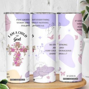 Aesthetic Floral Christian Skinny Tumbler I Am A Child Of God Religious Faith Inspirational Bible Verse TB02 Print Your Wear
