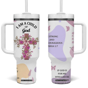 Aesthetic Floral Christian Tumbler With Handle I Am A Child Of God Religious Faith Inspirational Bible Verse TB02 One Size: 40 oz White Print Your Wear