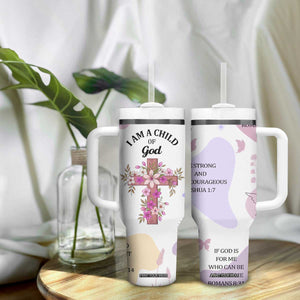 Aesthetic Floral Christian Tumbler With Handle I Am A Child Of God Religious Faith Inspirational Bible Verse TB02 Print Your Wear