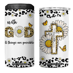 Christian Faith Daisy Leopard 4 in 1 Can Cooler Tumbler With God All Things Are Possible Inspirational Bible Verse Religious Gifts TB02 One Size: 16 oz White Print Your Wear