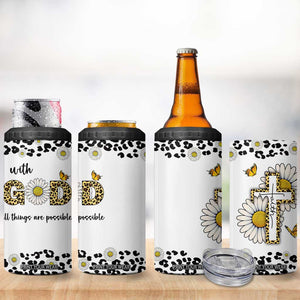 Christian Faith Daisy Leopard 4 in 1 Can Cooler Tumbler With God All Things Are Possible Inspirational Bible Verse Religious Gifts TB02 Print Your Wear