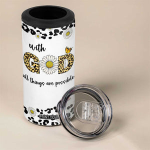Christian Faith Daisy Leopard 4 in 1 Can Cooler Tumbler With God All Things Are Possible Inspirational Bible Verse Religious Gifts TB02 Print Your Wear
