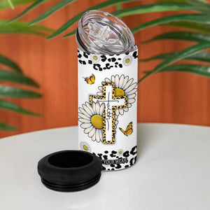 Christian Faith Daisy Leopard 4 in 1 Can Cooler Tumbler With God All Things Are Possible Inspirational Bible Verse Religious Gifts TB02 Print Your Wear