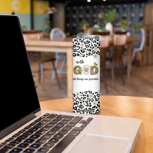 Christian Faith Daisy Leopard Skinny Tumbler With God All Things Are Possible Inspirational Bible Verse Religious Gifts TB02 Print Your Wear
