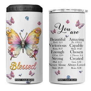 Floral Butterfly Christian 4 in 1 Can Cooler Tumbler Blessed Inspirational Bible Verses Faith-based Religious Scripture TB02 One Size: 16 oz White Print Your Wear