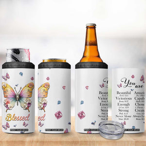 Floral Butterfly Christian 4 in 1 Can Cooler Tumbler Blessed Inspirational Bible Verses Faith-based Religious Scripture TB02 Print Your Wear