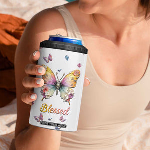 Floral Butterfly Christian 4 in 1 Can Cooler Tumbler Blessed Inspirational Bible Verses Faith-based Religious Scripture TB02 Print Your Wear