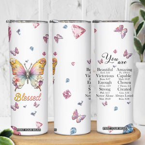 Floral Butterfly Christian Skinny Tumbler Blessed Inspirational Bible Verses Faith-based Religious Scripture TB02 Print Your Wear