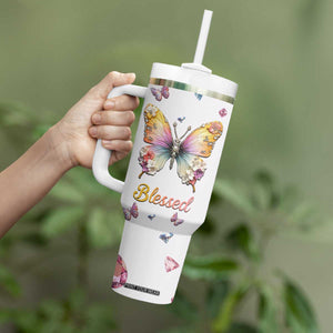 Floral Butterfly Christian Tumbler With Handle Blessed Inspirational Bible Verses Faith-based Religious Scripture TB02 Print Your Wear