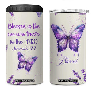 Inspirational Christian Faith Butterfly 4 in 1 Can Cooler Tumbler Blessed Is The One Who Trusts In The Lord Bible Verses Religious Scripture TB02 One Size: 16 oz White Print Your Wear
