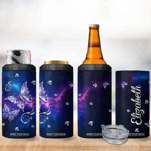 Personalized Name Butterfly 4 in 1 Can Cooler Tumbler Blue Galaxy Gem Butterflies Gifts TB02 Print Your Wear