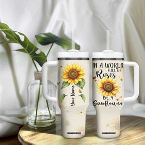Personalized Sunflower Garden Tumbler With Handle Custom Name In A World Full Of Roses Be A Sunflower Inspirational Gift TB02 Print Your Wear