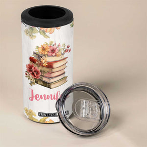 Personalized Book Lover 4 in 1 Can Cooler Tumbler Custom Name Floral Just A Girl Who Loves Books Bibliophile Gift TB02 Print Your Wear