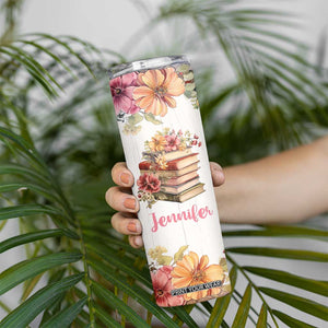 Personalized Book Lover Skinny Tumbler Custom Name Floral Just A Girl Who Loves Books Bibliophile Gift TB02 Print Your Wear