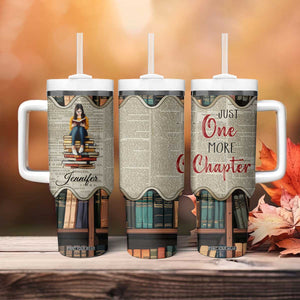 Personalized Book Lover Tumbler With Handle Custom Name Just One More Chapter Bookworm Bibliophile Gift TB02 Print Your Wear