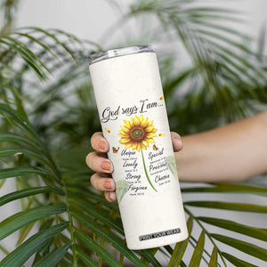 Personalized Nurse Sunflower Skinny Tumbler Custom Name Rn Stethoscope Inspirational Christian Bible Verse Scripture TB02 Print Your Wear