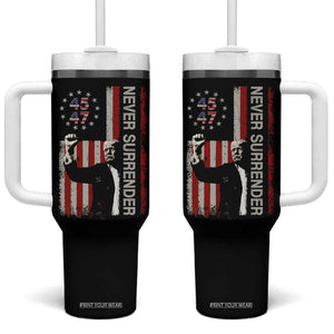 Trump Raised Fist Tumbler With Handle Never Surrender President 45 47 US Flag TB02 One Size: 40 oz Black Print Your Wear