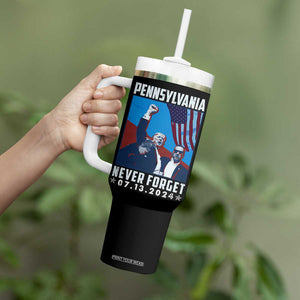Trump Raised Fist Tumbler With Handle Butler Pennsylvania Never Forget July 13 2024 TB02 Print Your Wear
