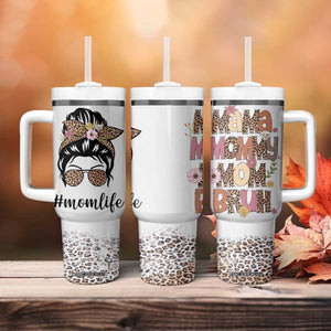 Funny Mom Life Tumbler With Handle Mama Mommy Mom Bruh Leopard Messy Bun TB02 Print Your Wear