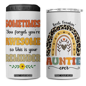 Best Freakin Auntie Ever 4 in 1 Can Cooler Tumbler Funny Aunt Reminder You're Awesome Leopard Rainbow TB02 One Size: 16 oz White Print Your Wear