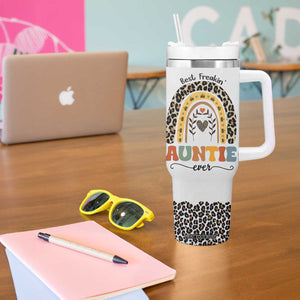 Best Freakin Auntie Ever Tumbler With Handle Funny Aunt Reminder You're Awesome Leopard Rainbow TB02 Print Your Wear