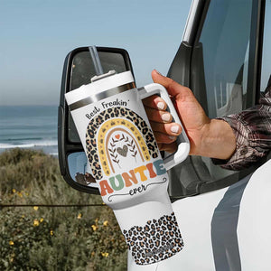 Best Freakin Auntie Ever Tumbler With Handle Funny Aunt Reminder You're Awesome Leopard Rainbow TB02 Print Your Wear
