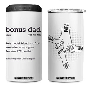 Custom Kids Name Stepdad 4 in 1 Can Cooler Tumbler Bonus Dad Of Three Holding Hands TB02 One Size: 16 oz White Print Your Wear