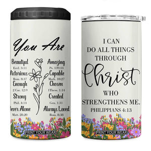 Uplifting Christian Faith 4 in 1 Can Cooler Tumbler I Can Do All Things Through Christ Who Strengthans Me Bible Verse Motivation TB02 One Size: 16 oz White Print Your Wear