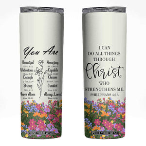 Uplifting Christian Faith Skinny Tumbler I Can Do All Things Through Christ Who Strengthans Me Bible Verse Motivation TB02 White Print Your Wear