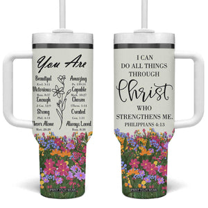 Uplifting Christian Faith Tumbler With Handle I Can Do All Things Through Christ Who Strengthans Me Bible Verse Motivation TB02 One Size: 40 oz White Print Your Wear