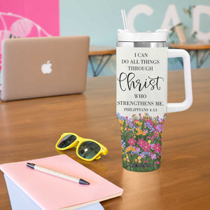 Uplifting Christian Faith Tumbler With Handle I Can Do All Things Through Christ Who Strengthans Me Bible Verse Motivation TB02 Print Your Wear