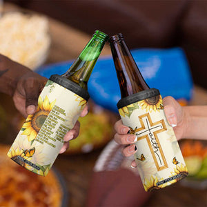 Uplifting Christian Faith Sunflower 4 in 1 Can Cooler Tumbler Bible Verse Affirmations Botanical TB02 Print Your Wear