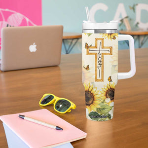 Uplifting Christian Faith Sunflower Tumbler With Handle Bible Verse Affirmations Botanical TB02 Print Your Wear